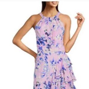 ElizaJ Maxi Dress Floral Print Chiffon Ruffle Halter Neck Sleeveless *NEW W/TAGS